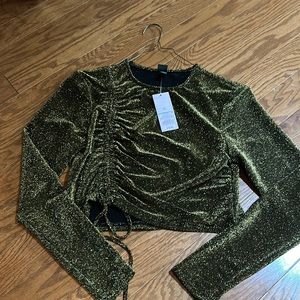 Gold glitter crop top long sleeves